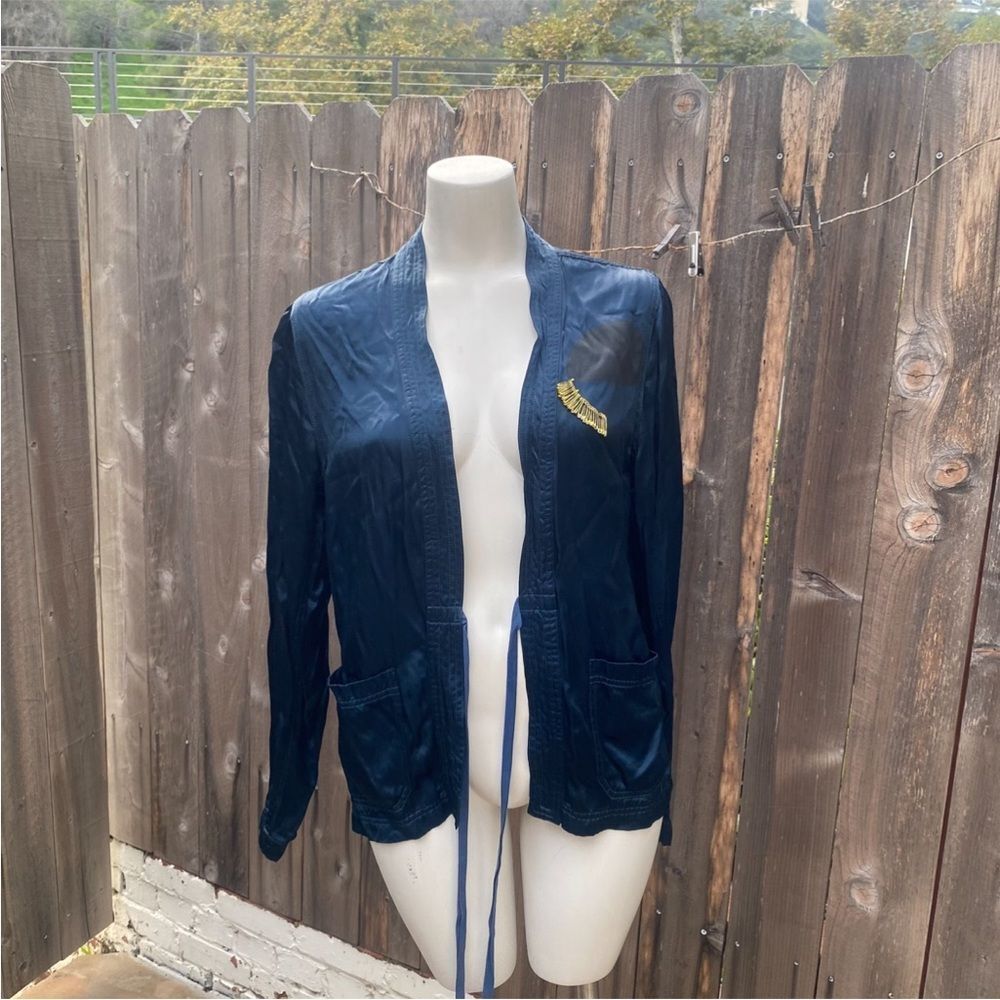 Freecity Kimono - Satin sun strike - Midnight Blue Blazer with safety pins NWT